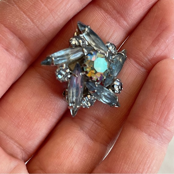 🎁 VINTAGE WEISS AURORA BOREALIS EAR CLIP ONS - Picture 6 of 8